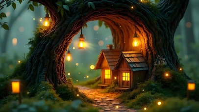 唯美的夜晚小屋