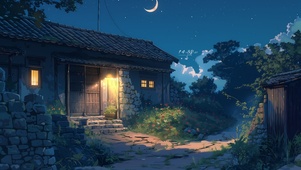夜晚的小屋