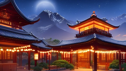 张灯结彩的夜晚古镇街道