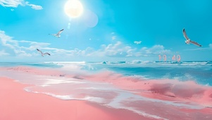 浪漫粉色沙滩