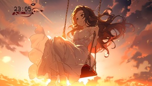 4K 日落秋千少女