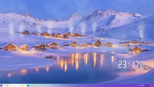 雪景树木房屋河流桌面主题