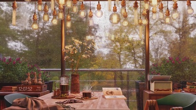 4K雨天咖啡厅(带真实时间)