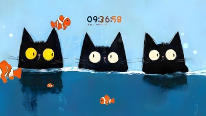 创意搞怪~三小只黑喵与好多鱼！