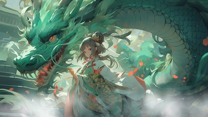 4K国风少女与青龙