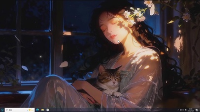 窗沿月光下的治愈相拥-桌面主题