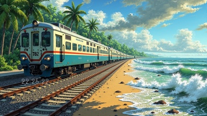 海滨火车椰林治愈风景