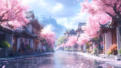 唯美樱花小镇街道