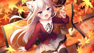 枫叶中的美少女