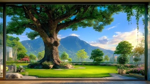 护眼落地窗庭院大树