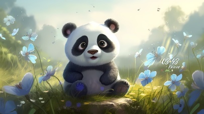 花丛清新可爱熊猫