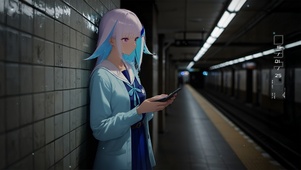 唯美车站粉发少女