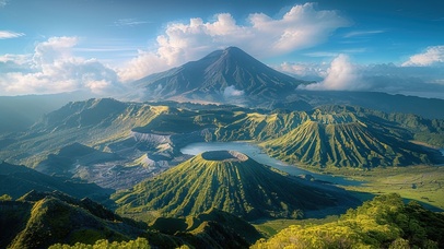 绿色护眼夏日火山岛风光