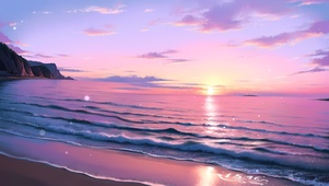 治愈唯美浪漫夕阳海滩