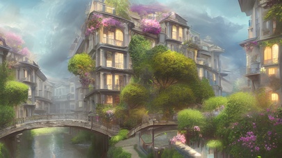 傍晚河边住宅区