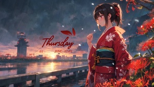 4K 夕阳下的美少女