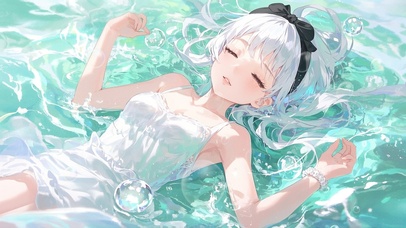 水中的薄荷气泡少女