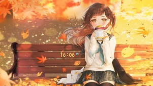 秋天枫叶女孩