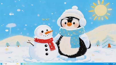 呆萌雪夜企鹅