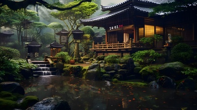 中式古风庭院（雨天）