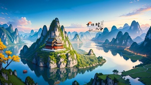 湖中青山云雾
