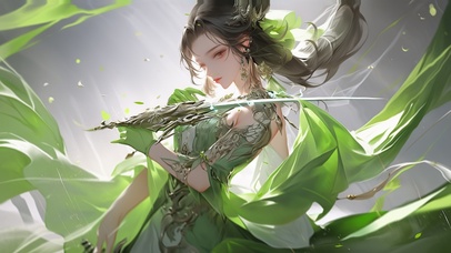 4K国风绿衣女侠持剑