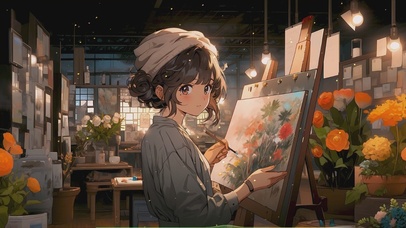 画画的可爱少女