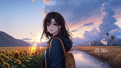 唯美晚霞踏青少女