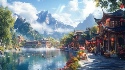 新年热闹气氛里的古镇风光