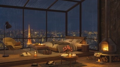 唯美治愈浪漫巴黎城市雨夜房间