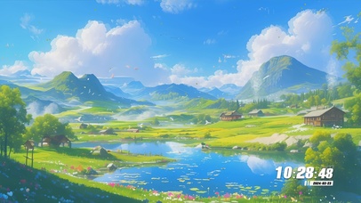 蓝天白云花草树木房屋