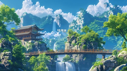 护眼青山 鸟鸣瀑布	