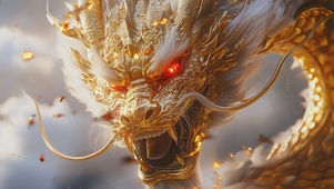 金色龙头在云海中飞翔中国龙龙年