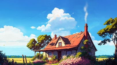 4K唯美治愈夏日动漫田野木屋