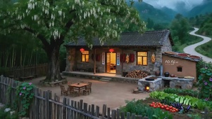 傍晚的山间小院