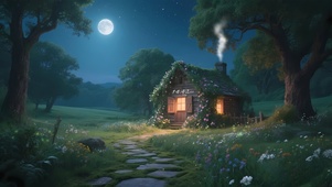寂静夜晚小屋