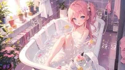 浴池可爱粉发女神