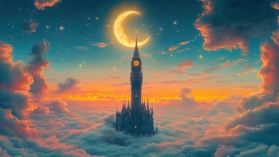 云层中的月亮之塔