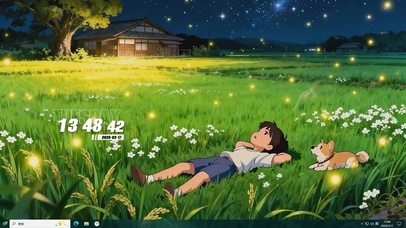 躺着草地护眼绿景桌面主题