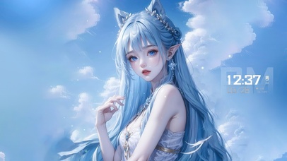 治愈蓝色兽耳少女