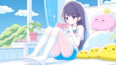 打电玩的可爱少女