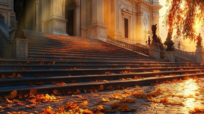 秋日红叶宫殿台阶