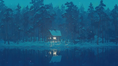 冬日湖畔小屋