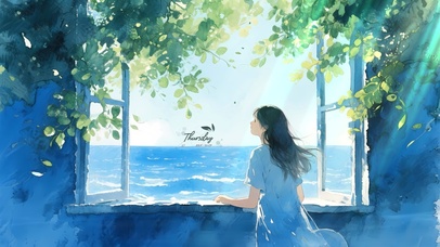 清新窗外的海