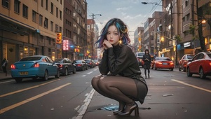 黑丝蹲美女