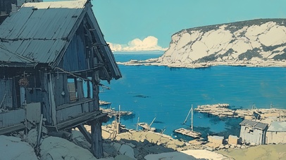 海边的渔村小屋