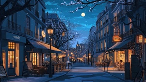 夜幕中的静谧巴黎街道