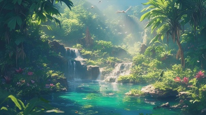 护眼树木溪流景色