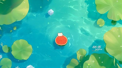 享受夏荷池塘交响乐的西瓜喵