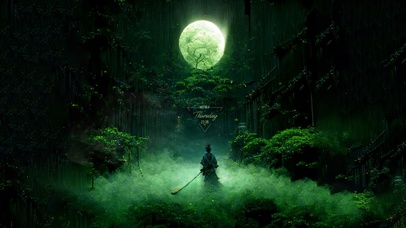 唯美护眼绿林秘境圆月